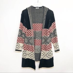 BOHO Longline Cardigan Hoodie Small Red Black